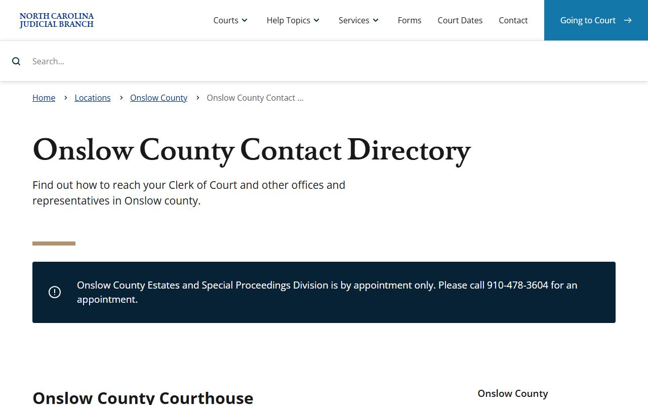 Onslow County phone directory court contact directory