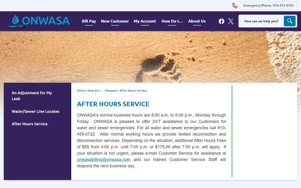 Onslow County phone directory ONWASA emergency number