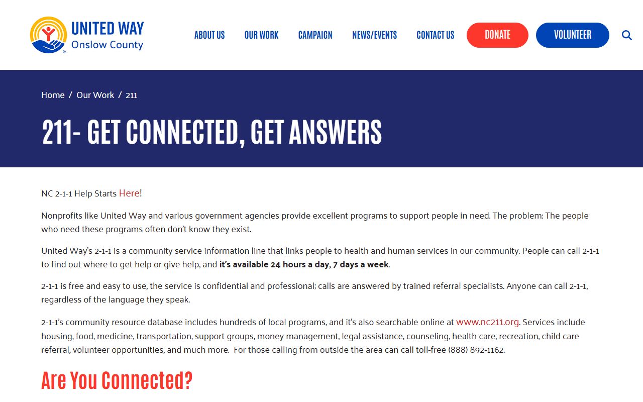 Onslow County phone directory United Way 211 referral line