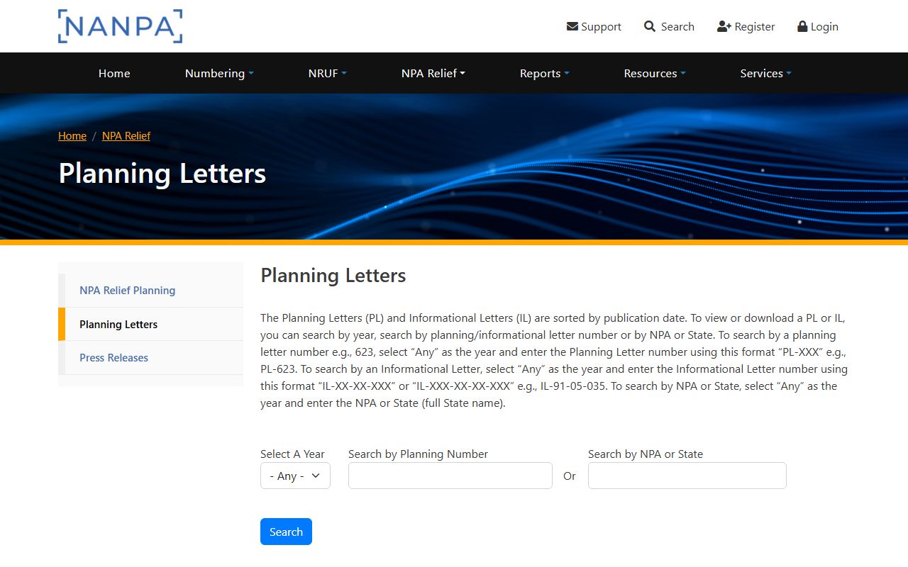 Onslow County phone area codes NANPA planning letter index