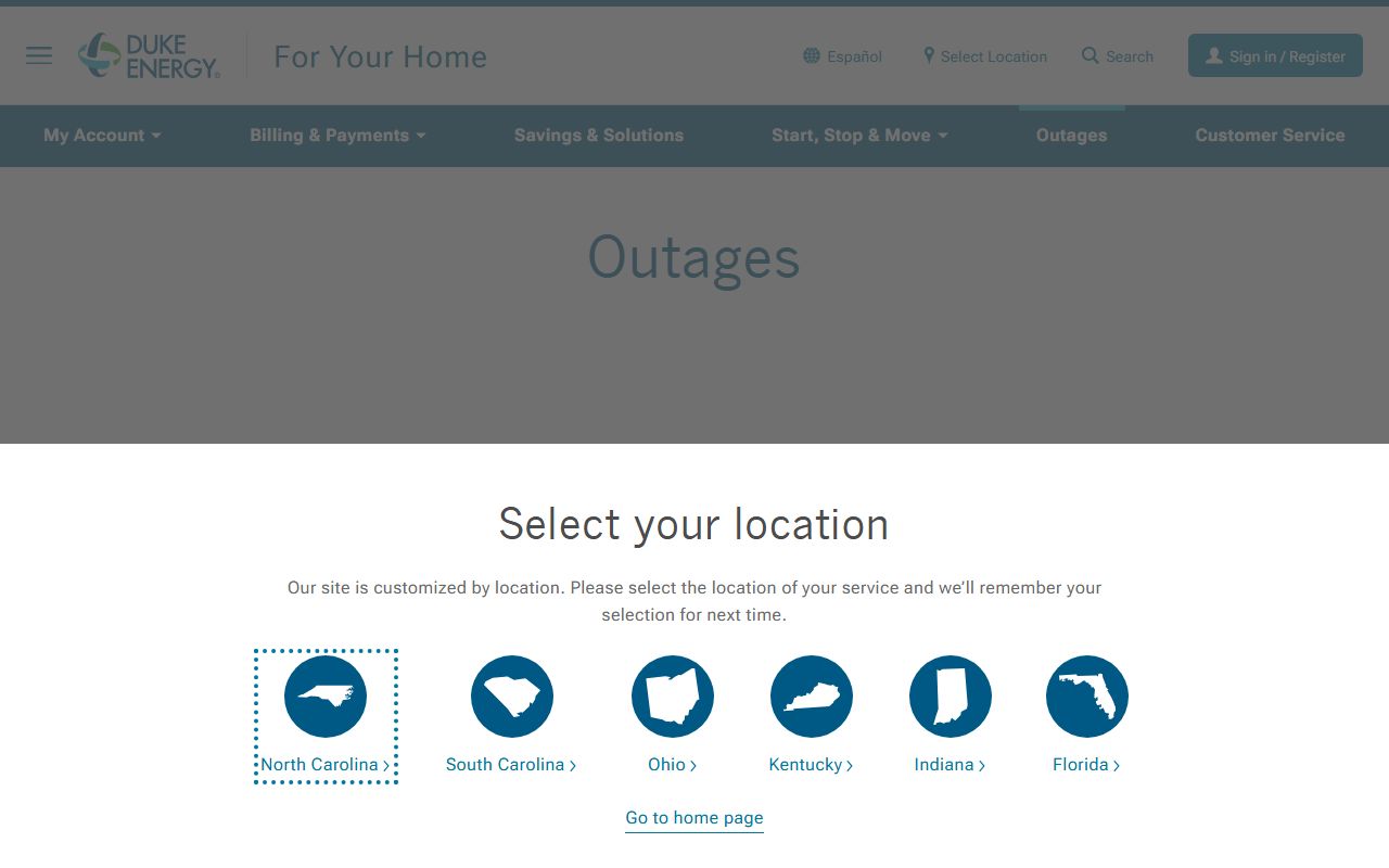Onslow County phone codes Duke Energy outage reporting